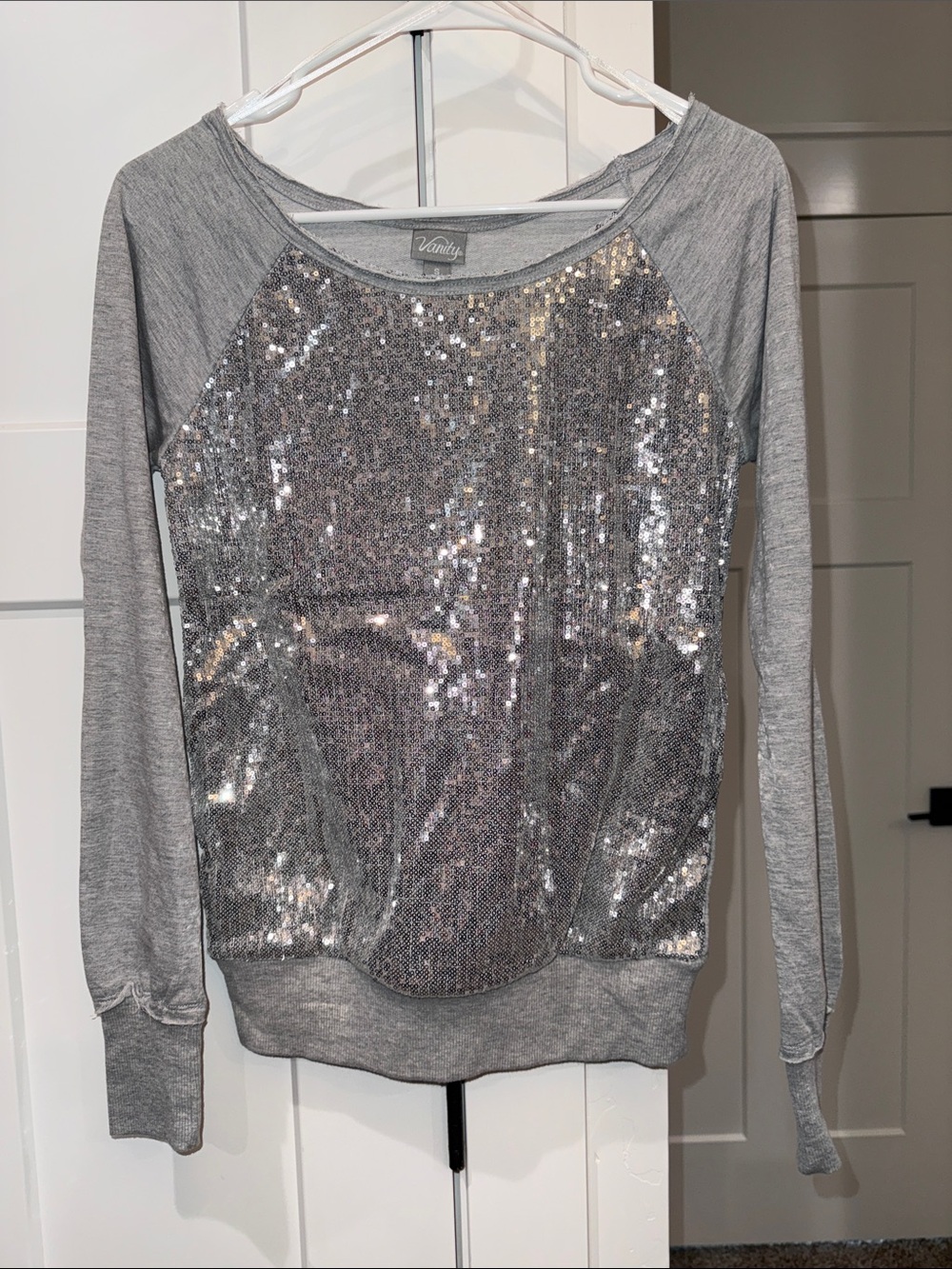Vanity Silver Sequin Front Raglan Sweatshirt